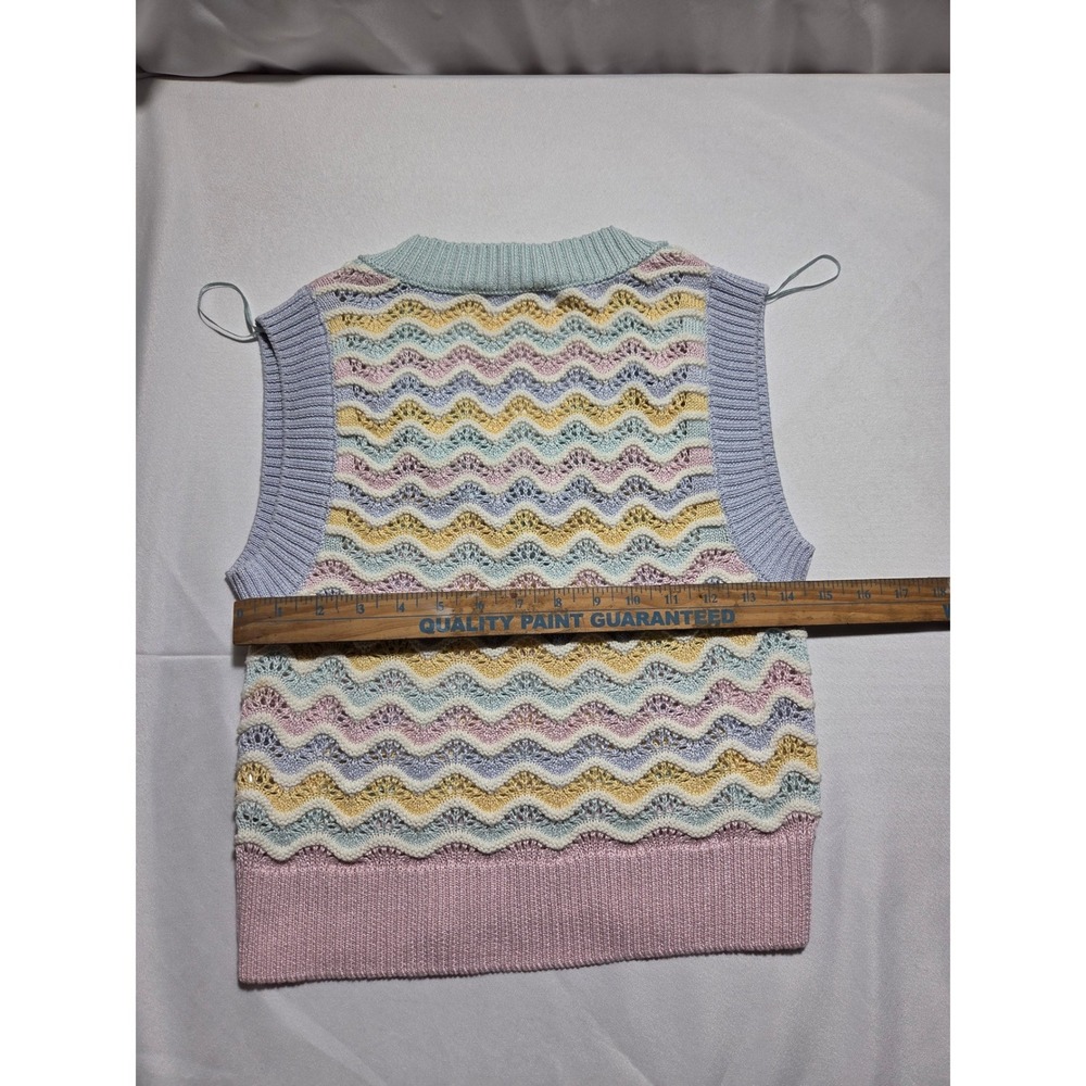 Zara Pastel Chevron Knit Sweater Vest V-Neck Sleeveless Multi Color Pointelle S - Picture 6 of 6